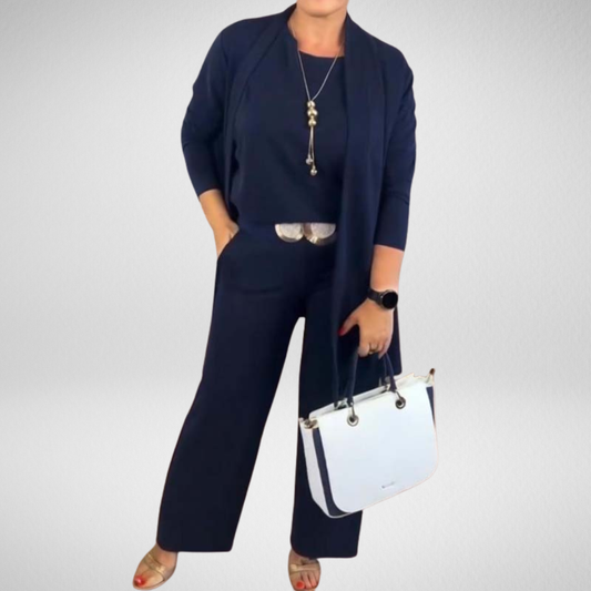 Iris | Ensemble 3 pièces élégant comprenant un cardigan long, un haut et un pantalon