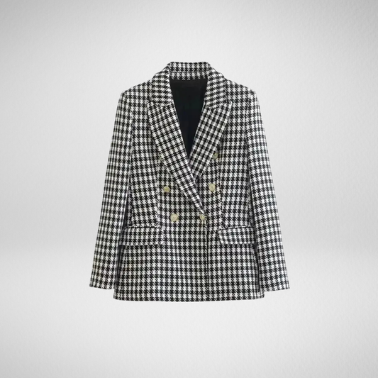 Rousseau Paris | Blazer Femme Pied-de-Poule Vintage, Double Boutonnage, Élégant